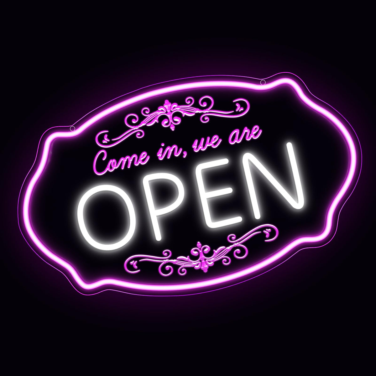 LED Neon Open Sign for Business, 16.5 x 10'' Come In, We're Open Sign, Pink & White Adjustable Brightness Neon Lights for Party, Bar, Salon, Stores, Wall Decor, Clubs, Hotels 16.5*10'' Open (Pink&White)