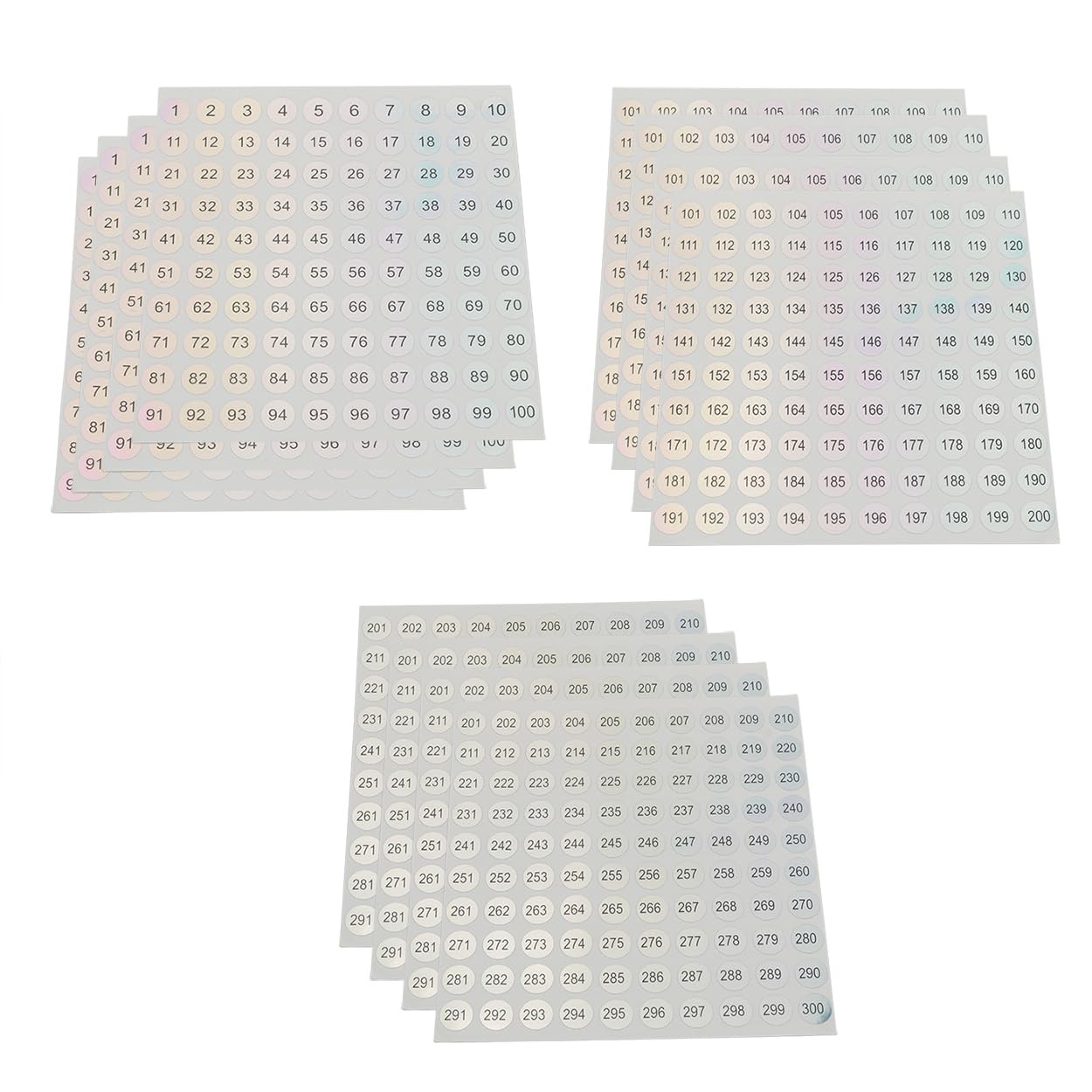 12PCS 1 to 300 Reflective Laser Number Stickers Self Adhesive Label Stickers Inventory Storage Organizing Sticker Consecutive Round Number Sticker for DIY Craft Marking Numbering Manicure Tool