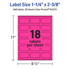 Avery® Printable Rectangle Labels, Sure Feed® Technology, 1-1/4" x 2-3/8", Neon Magenta Labels, Print-to-The-Edge, Laser/Inkjet Printable, 360 Total, Great for Mailing 360 labels