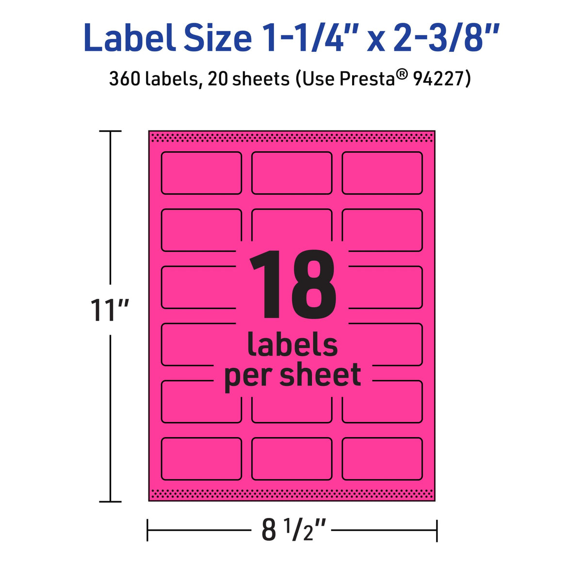Avery® Printable Rectangle Labels, Sure Feed® Technology, 1-1/4" x 2-3/8", Neon Magenta Labels, Print-to-The-Edge, Laser/Inkjet Printable, 360 Total, Great for Mailing 360 labels