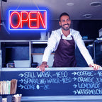 16.5" X 9" Led Neon Open Signs for Business - 12V/2A Ultra Bright Led Neon Sign with ON/OFF Switch - Plug In Electric Light Up Sign for Bar, Salon, Coffee Stores, Club, Hotel (Horizontal) Blue/Red-Horizontal 16.5x9 inch with AC Adapter
