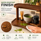 Matcha Station Organizer with Motion Sensor LED Light, 2-Tier Bamboo Matcha Stand Shelf, Countertop Coffee & Tea Station Organizer