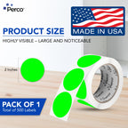 Perco Fluorescent Green 2-Inch Round Circle Dot Sticker Labels with Permanent Adhesive - 500 Labels per Roll - Vibrant Colors, Strong Adhesion - Made in USA 1 Roll