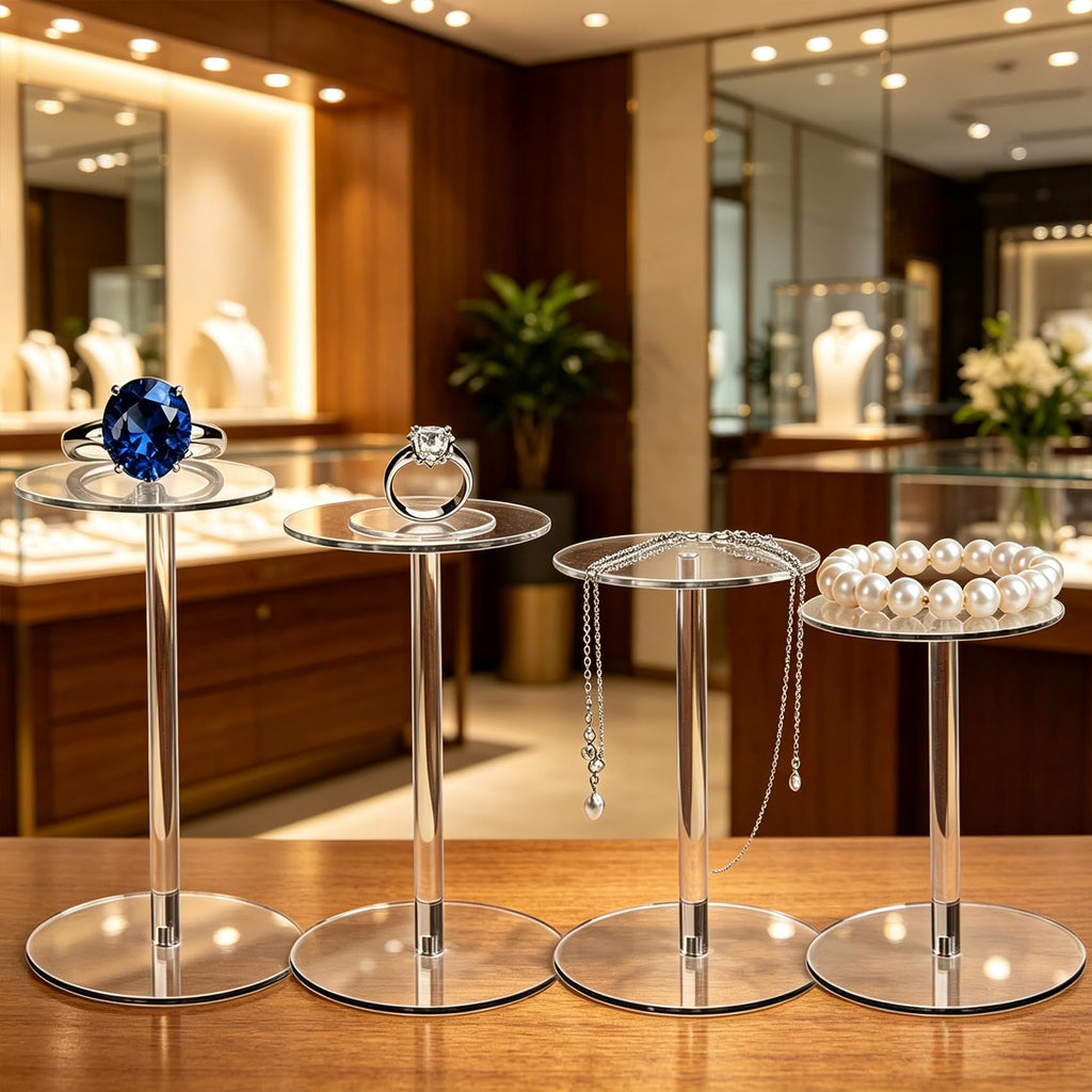 4 Pack Small Round Acrylic Display Risers Stands, Pedestal Stand 4