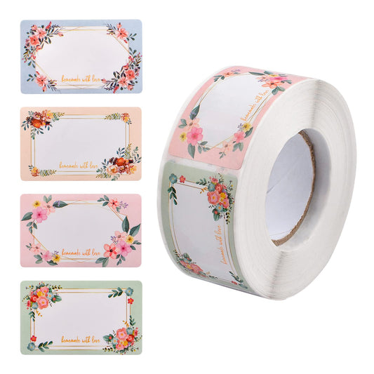 500 Pcs Blank Flower Label Stickers, Oil Resistant Label Decals Stickers Floral Frame Label Stickers for Jars Lids Pantry Mason Canning Spice Bottle Greeting Cards Envelopes Decoration