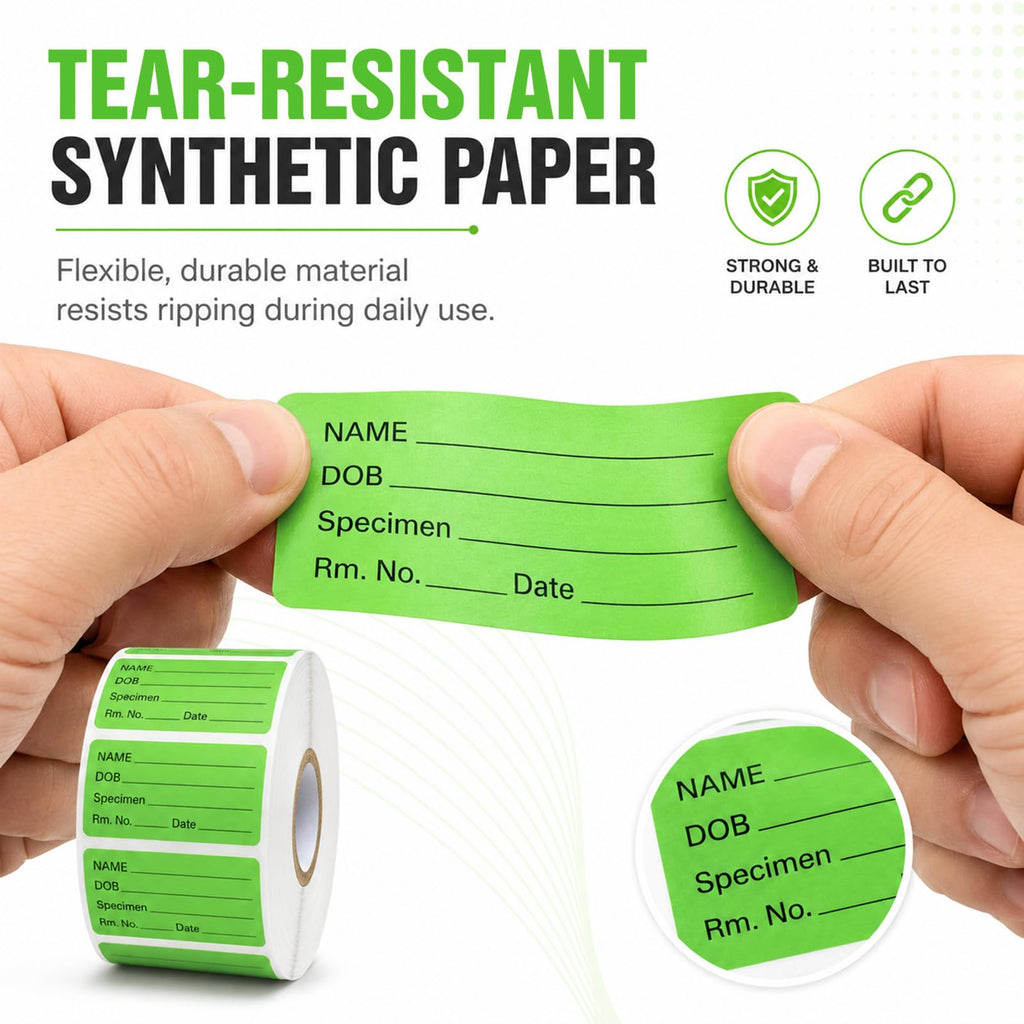 1000 PCS Specimen Collection Label 2"x1" Self Adhesive Vinyl Green Green, Black