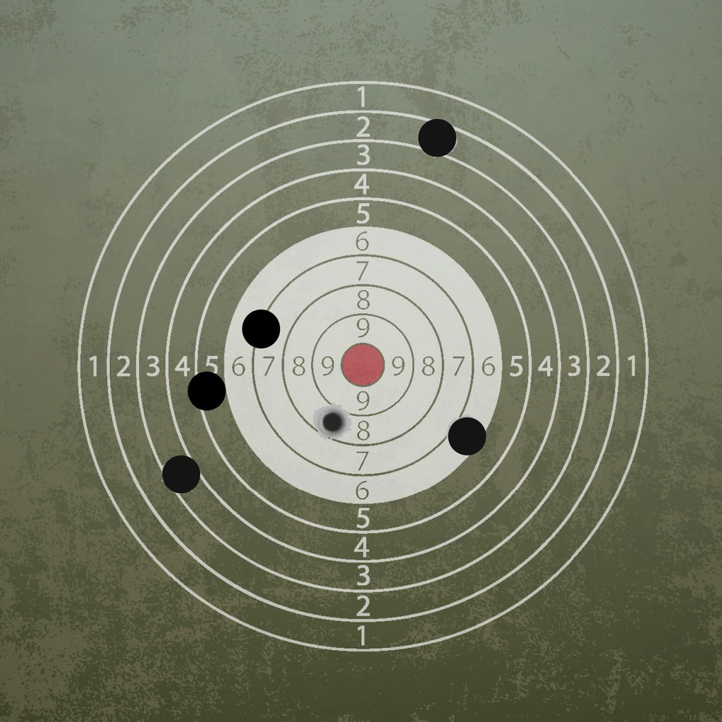 ChromaLabel 1-inch round black target pasters for shooting, 1000 labels in dispenser box, ideal for marksmanship and shooting practice.