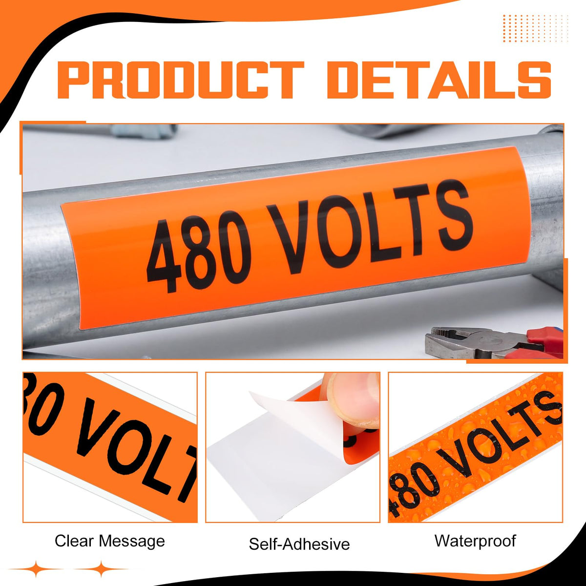 50 Pack 480 Volts Safety Decal, 4" x 1" 50