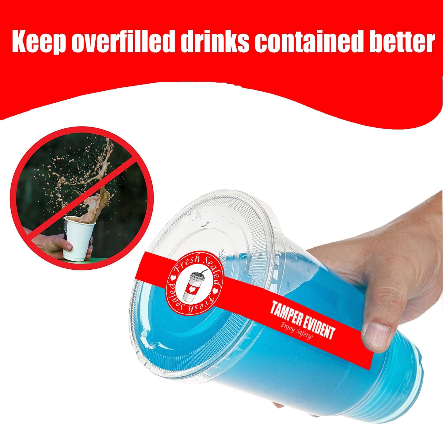 Safe Secure Tamper Evident Seals for Christmas Drink Beverage Lids 1" x 9" Sealed for Freshness Labels Food Delivery Safety Stickers for Coffee Milk Tea Ice Cream Seal 250pcs