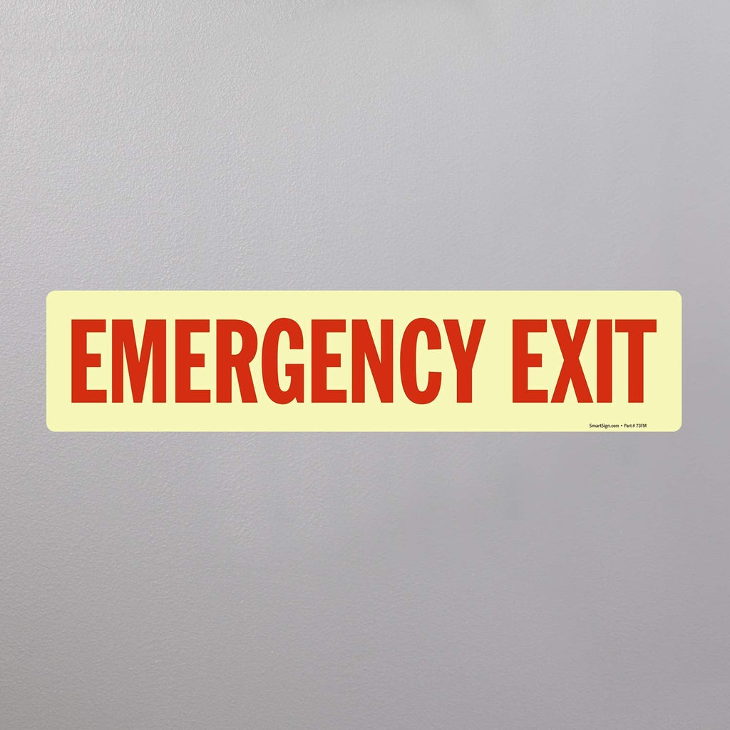 SmartSign “Emergency Exit” Label | 4" x 18" Glow-in-The-Dark Laminated Vinyl, Made in USA