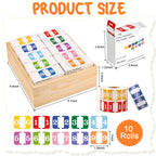 10 Rolls Number File Folder Labels Set Color Series Chart Stickers with Wooden Tray Set of Numbers 0-9 File Labels for File Folders Number Label Index Numeric Labels Index Stickers for Office School