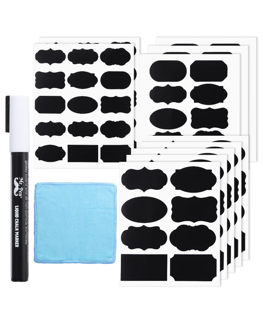 Mr. Pen- Chalkboard Labels, 500 pcs, Assorted Shapes, White Chalk Marker and Small Towel, Labels for Storage Bins and Jars