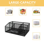 Snack Organizer for Pantry Shelf, Metal Snack Organizer Snack Basket, 6 Compartment Snack Bin Holder Chip Organizer, Snack Bar Station Organizer, Kitchen Pantry Organizer and Storage (Black) 6 Compartments