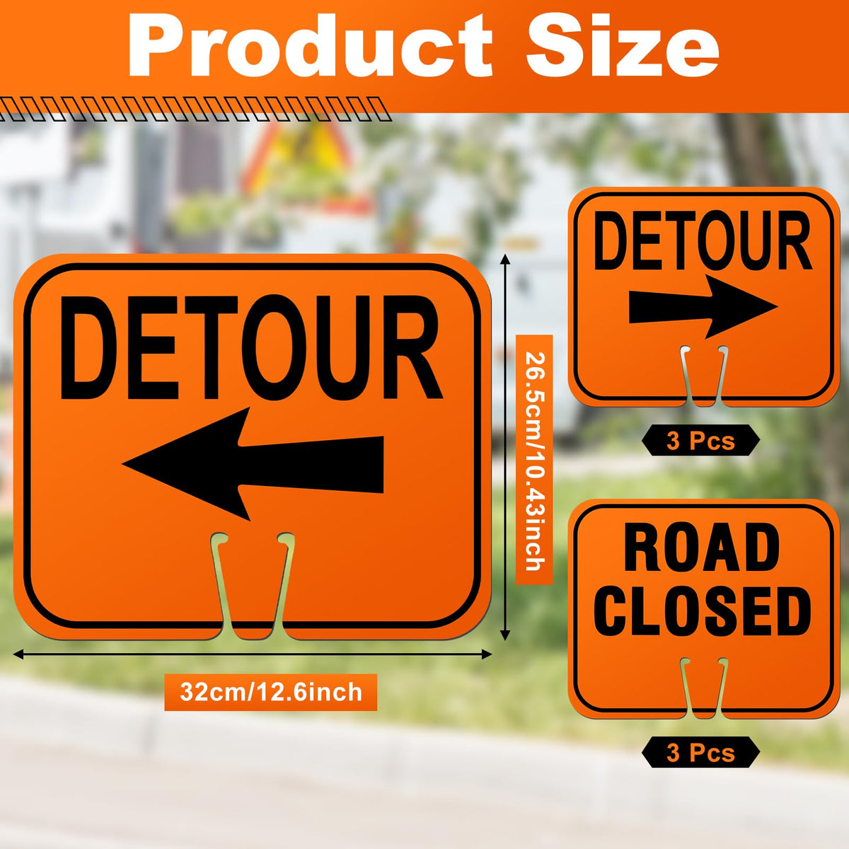 Geetery 6 Pcs Traffic Cone Arrow Signs 10.4"x 12.6" Reversible Orange Road Signs Bulk Road Closed Cone Top Traffic Warning Directional Left Right Arrows Sign for Outdoor Construction (Detour) Detour