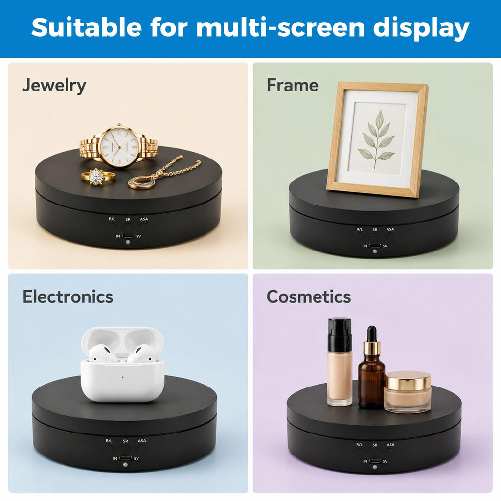 Denpetec Motorized Rotating Display Stand, 360 Degree Electric Turntable Matte