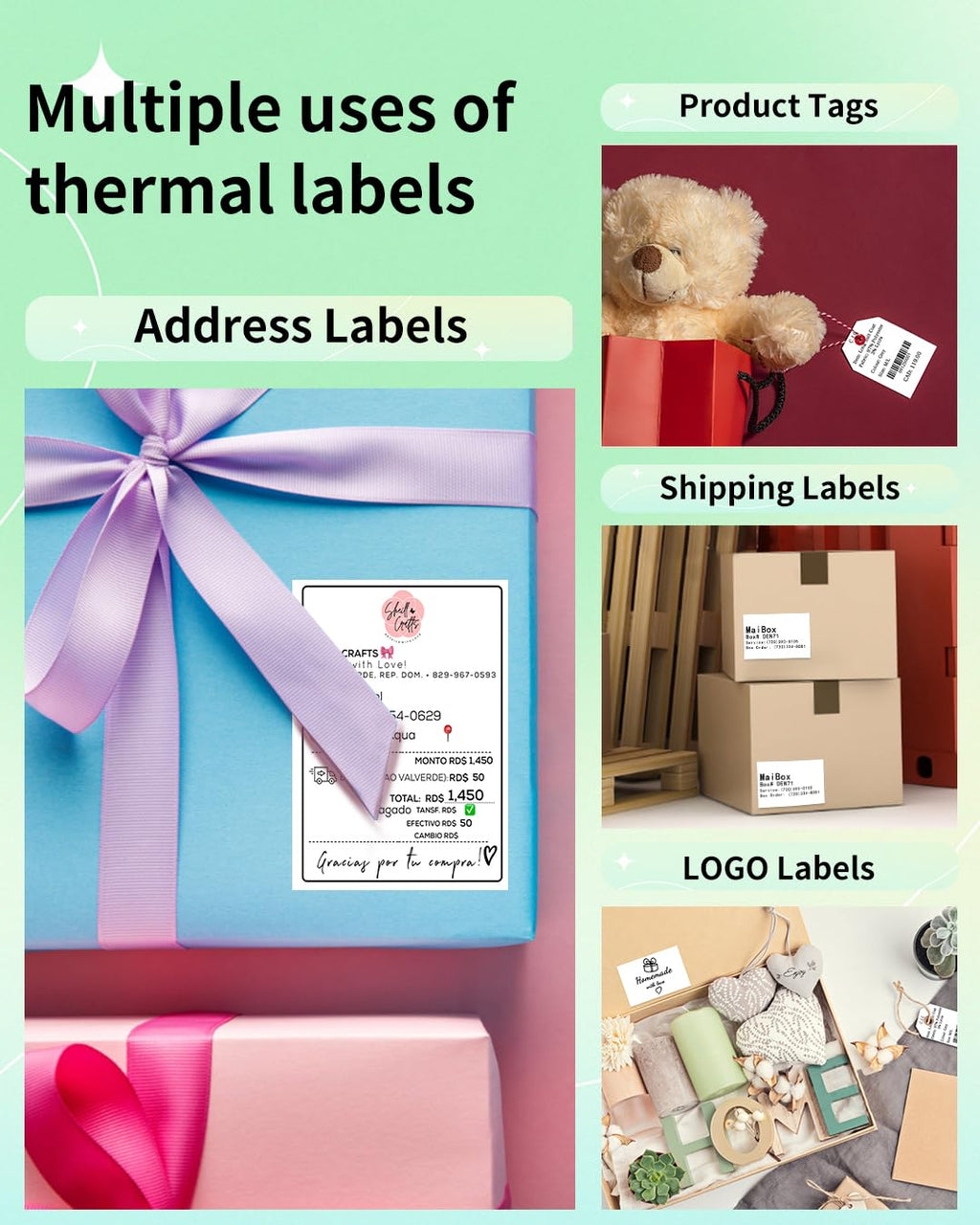 2" White Round Label Stickers Roll with Brown Thermal Labels for Shipping Label Printer