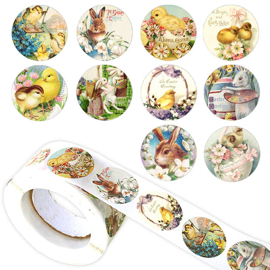 Easter Bunny Stickers -Vintage Easter Decorations 500Pcs Easter Egg Labels,1.2Inch Vintage Easter Theme Stickers Party Supplies for Kids