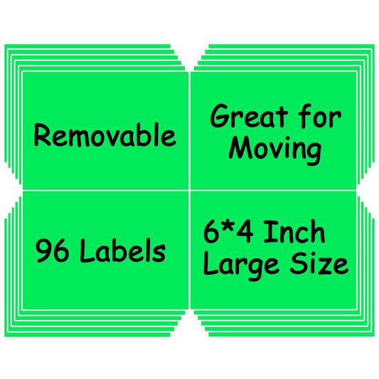 6" x 4" Large Moving Labels for Boxes, Removable Labels for Storage Bins, Water/Oil/Tear Resistant No Residue Moving Stickers for Boxes Color Coded, Home Organization Projects (96Pcs, Green)