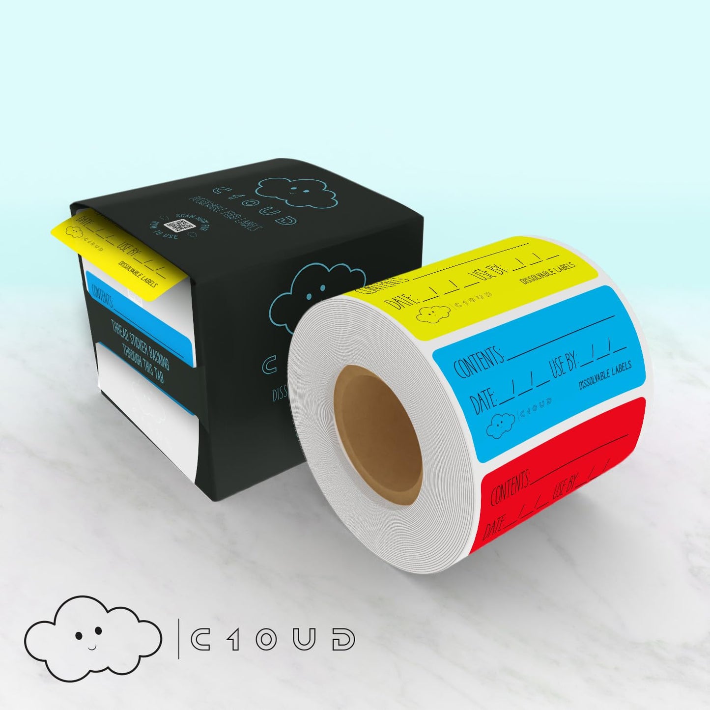 Dissolvable Food Labels Stickers 1x2 inches - 500 Labels per roll - Multicolored Stickers Waste reducing Water Soluable Labels with Dispenser Box