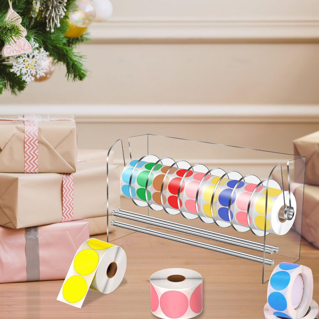 Sticker Dispenser,Label Dispenser,Sticker Holder Organizer,Sticker Roll Dispenser,Adjustable 9 Disks Acrylic Lable Roll Holder Organizer, Label Stand for Holding Tape Sticker Label Office and Home
