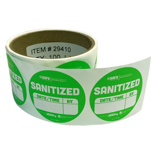 tabbies BeSafe Messaging SANITIZED Date/TIME by Fl Green Removable, Writable 4"" Round Labels, 100 Sanitized Stickers per Roll (29411) 4" Sanitized