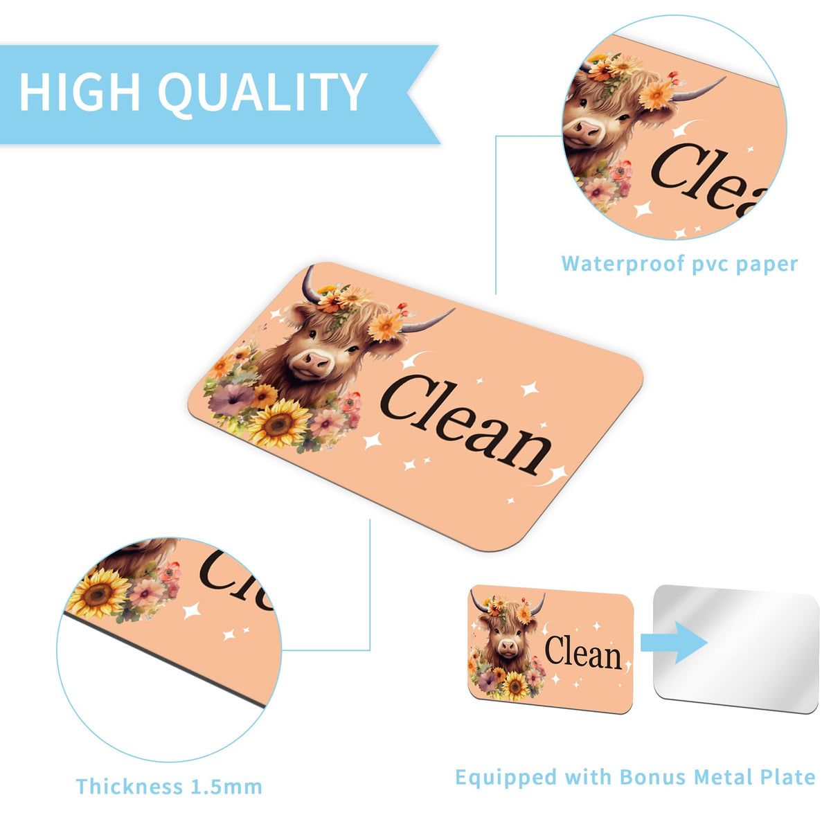 Highland Cow Dishwasher Clean Dirty Magnet, Double-Sided Highland Cow