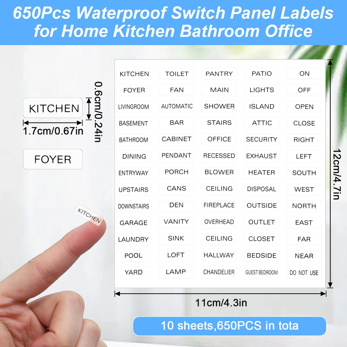 650Pcs Light Switch Labels, Transparent Electric Panel Labels, Light Switches Label, Switches Stickers for Home and Office