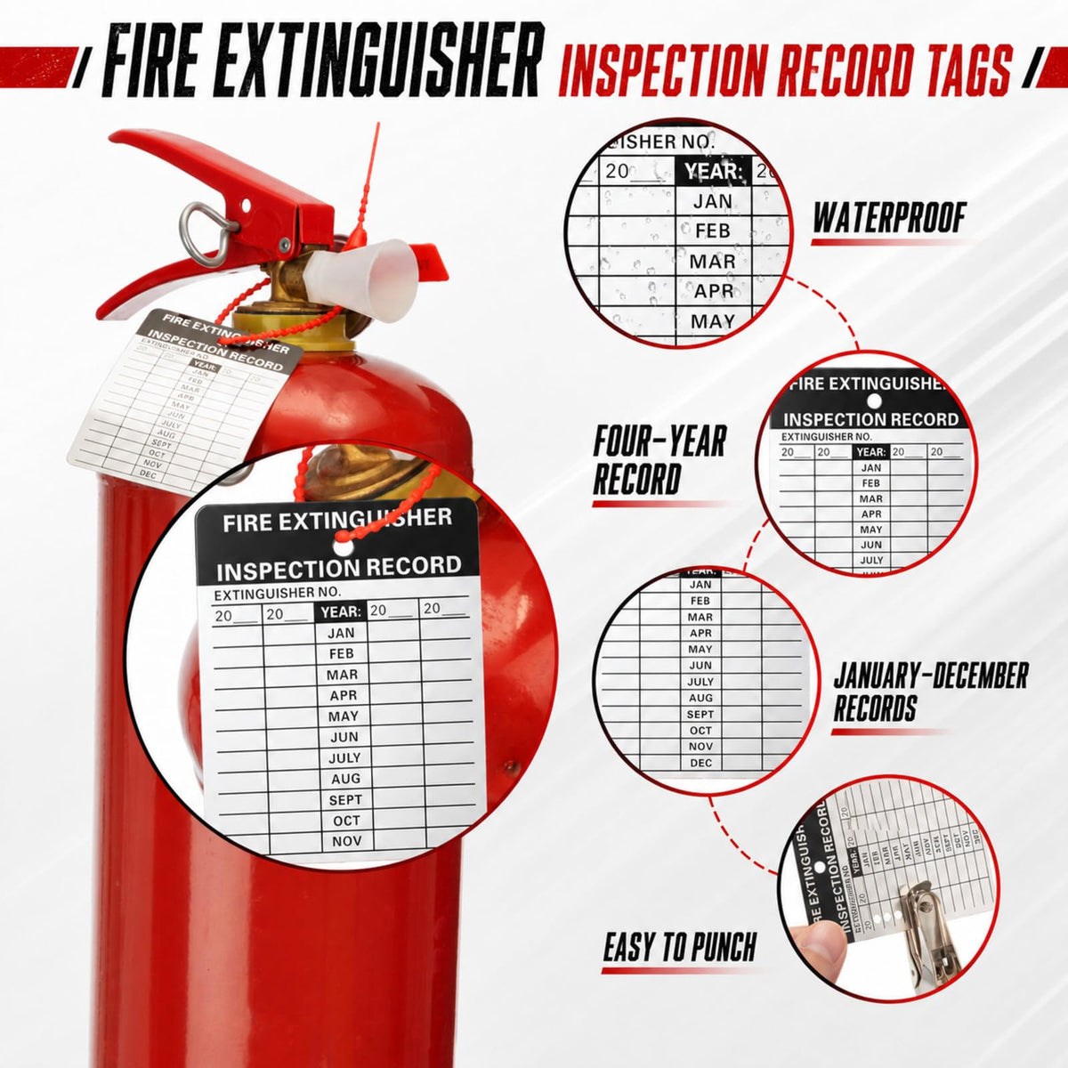 Chunful 50 Set Fire Extinguisher Tags Hole Puncher Numbered Security Ties