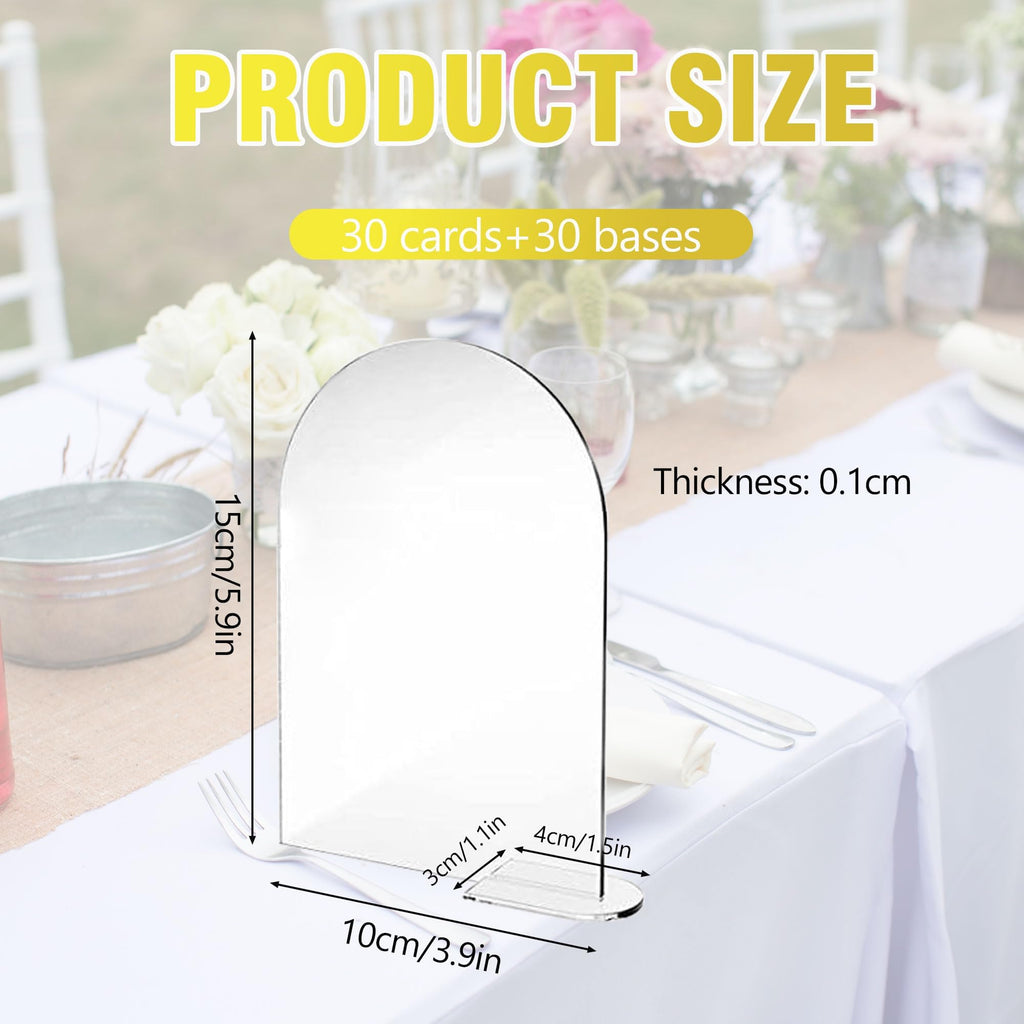 30 Pcs Clear Arch Acrylic Sign With Stand, Blank Arched Round Top Sheet for DIY Table Numbers, Wedding Photo Stand Holder, Party, Events, Parties Centerpieces Decor (4 x 6 Inch)