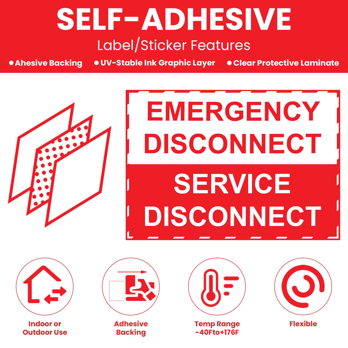 LEIFIDE 12 Pack NEC Compliant Emergency Disconnect Sticker 5"x 3.5" Emergency Disconnect Service Warning Sticker Shut Off Sign UV-Resistant Electric Panel Labels Vinyl Waterproof for Indoor Outdoor