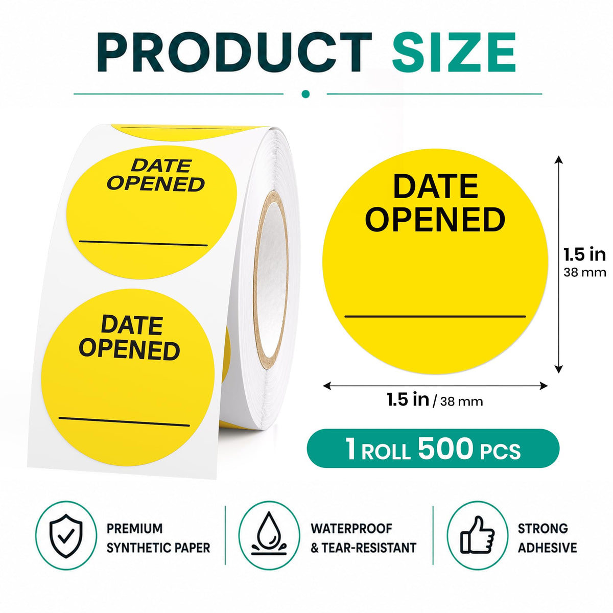 500pcs Date Opened Stickers 1.5" Inch Vinyl Medication Safety Label 500PCS 1.5"Diameter