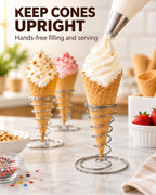 4 Pack Ice Cream Cone Holders, Stainless Steel Spiral Waffle Display Stands with Round Base for Sugar Cones, Pizza, Sushi, Parties, Catering and Dessert Tables