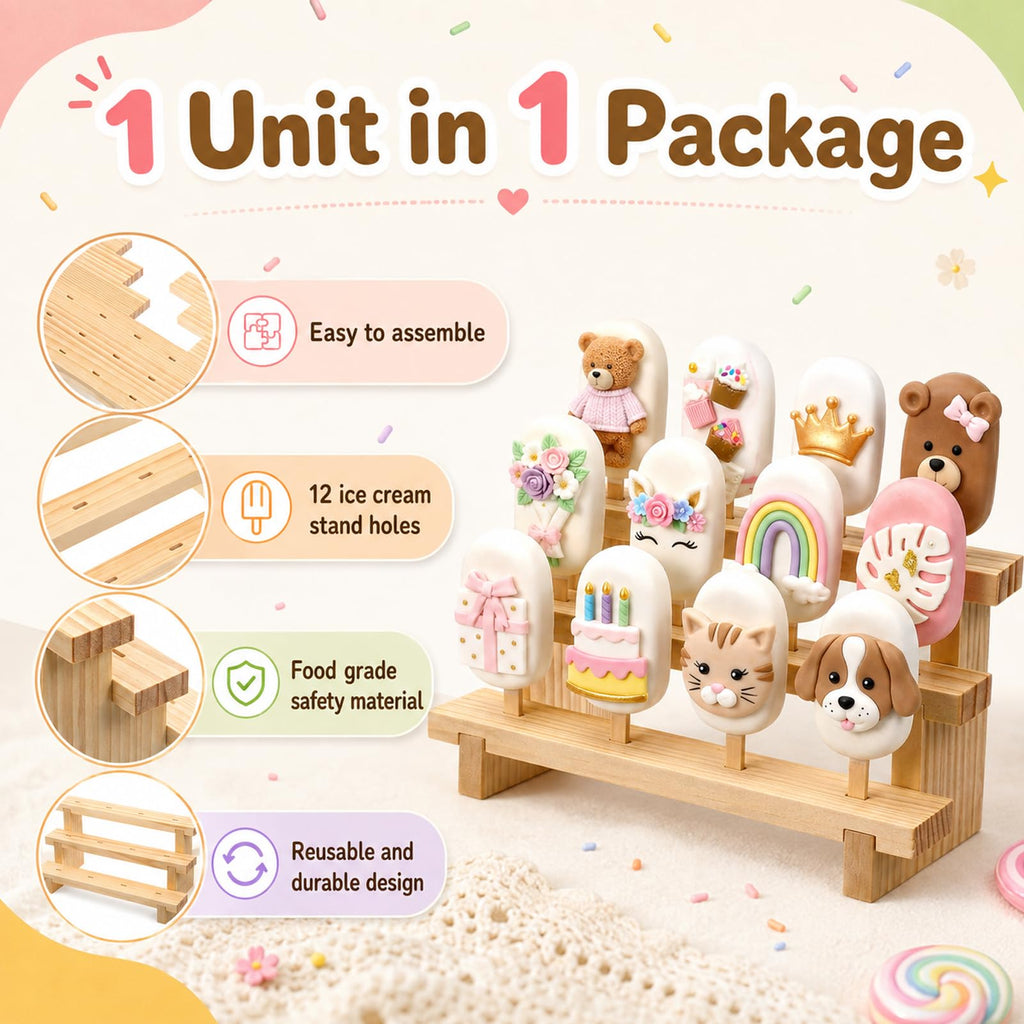 2 Pcs Cakesicle Stand Wood Lollipop Holder Display 3 Tier 12 Holes