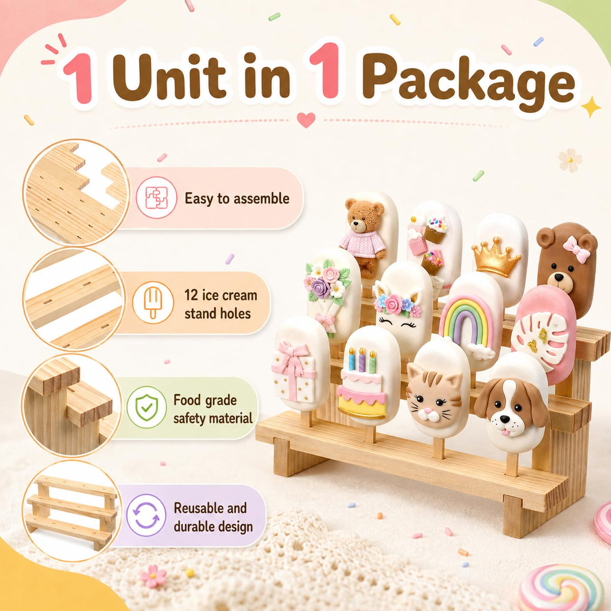 2 Pcs Cakesicle Stand Wood Lollipop Holder Display 3 Tier 12 Holes