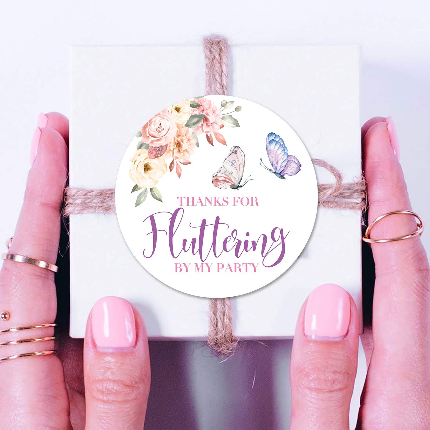 Floral Butterfly Thank You Stickers, 40 2 Inch Birthday Baby Shower Party Sticker Labels, Decorations