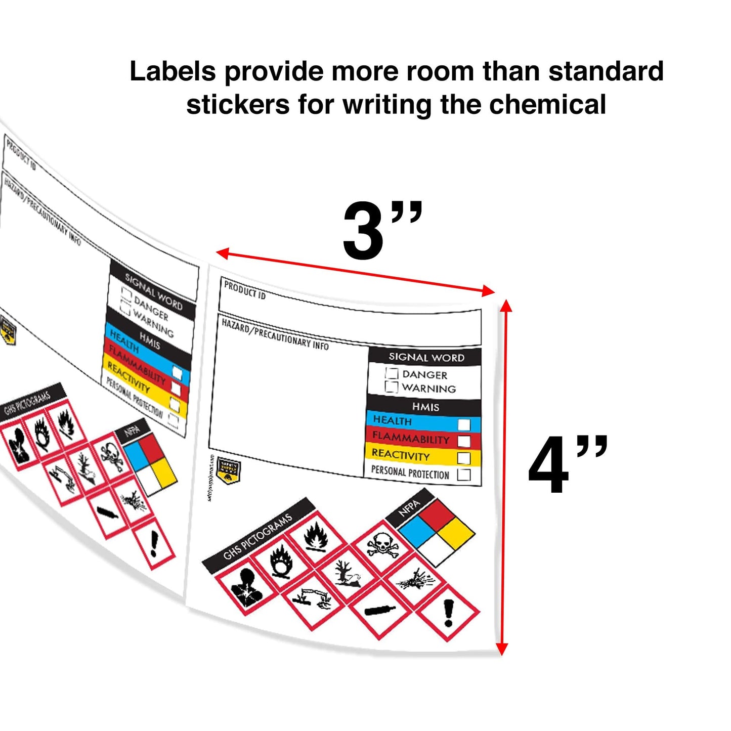 Performore Safety Data Sheet Stickers/MSDS Stickers, 3" x 4", Roll of 100, Tough Tear-Proof, Right to Know- Chemical Identifying and Marking Sticker Decals, Highly Visible