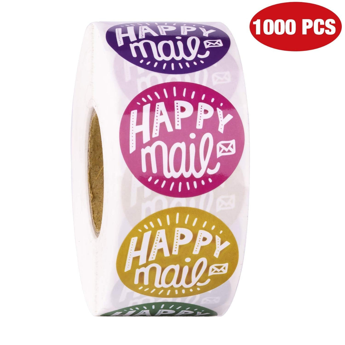 WRAPAHOLIC Happy Mail business stickers featuring 8 colorful thank you and shipping labels, 1.5x1.5 inches, 1000 total labels