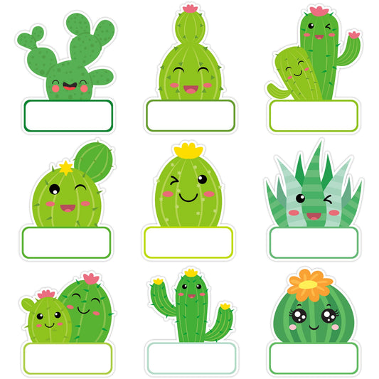 Lucleag 135 PCS Cactus Name Tags Stickers, Self Adhesive Cute Cactus Name Tag Labels Stickers for Classroom Back to School Student Office Desk Cubby Locker Bulletin Board Decor