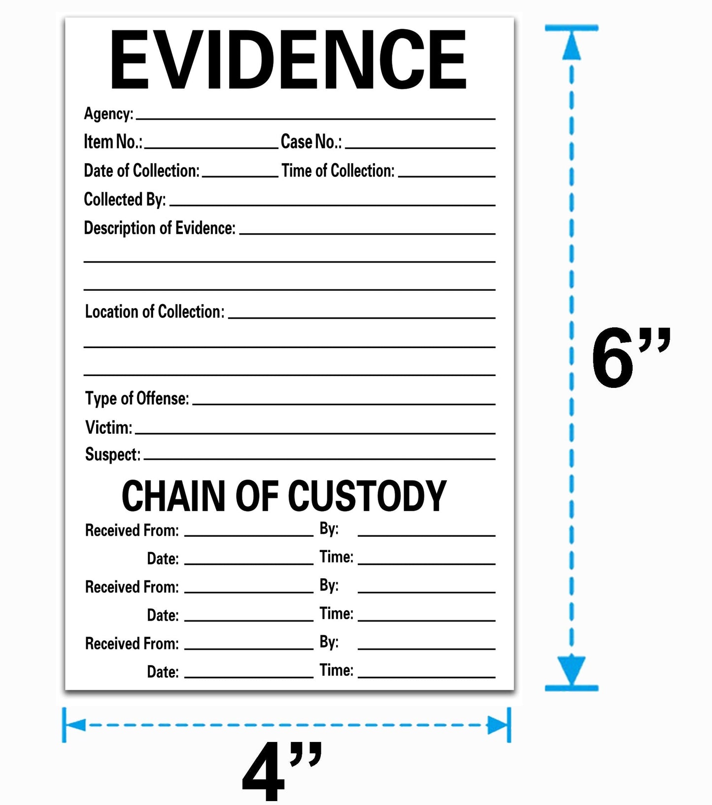 Adhesive Evidence Label 4 X 6 Inches - Stick on Evidence Stickers 100 Evidence Labels Per Pack For Forensics Class,Theme Birthday Party 4x6 inch White