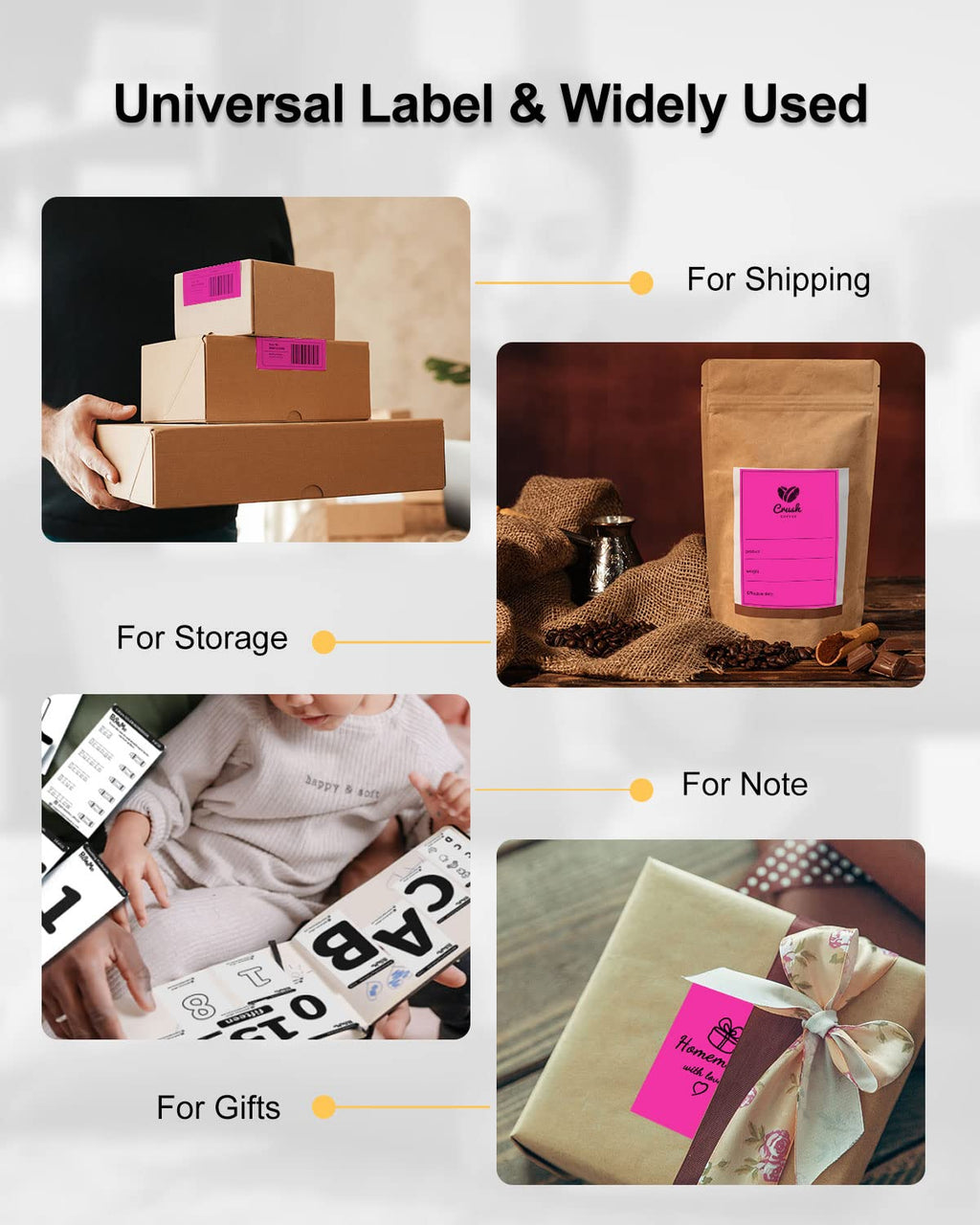 Phomemo 4x6 Thermal Shipping Labels Fan-Fold 500 PCS Adhesive Address Paper Rose 4x6*500
