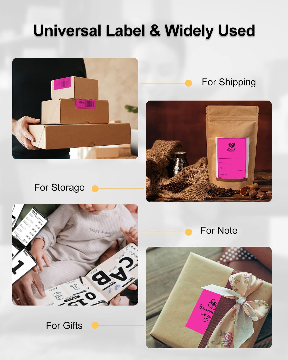 Phomemo 4x6 Thermal Shipping Labels Fan-Fold 500 PCS Adhesive Address Paper Rose 4x6*500