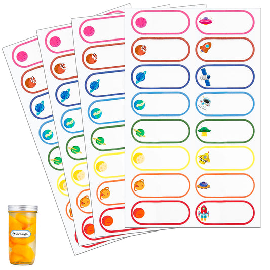 128 Pcs Baby Bottle Labels for Daycare, Waterproof Name Labels, Self-Laminating, School Name Labels for Kids Waterproof Name Stickers Self Adhesive, Name Tags Stickers Large Planet Lables-128pcs