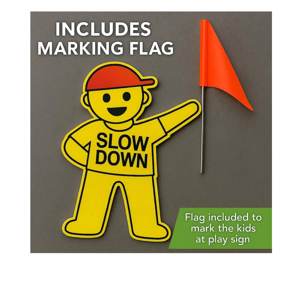 Kids Slow Down Sign with Flag for Yard – Caution Children at Play, Kids Playing Slow Down Marker for Neighborhood Street Safety (yellow) yellow