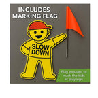 Kids Slow Down Sign with Flag for Yard – Caution Children at Play, Kids Playing Slow Down Marker for Neighborhood Street Safety (yellow) yellow