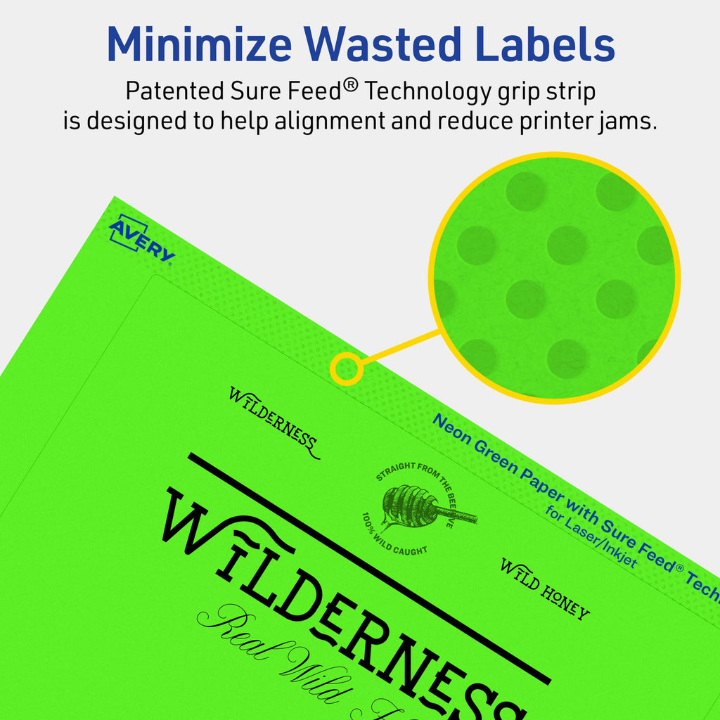 Avery® Printable Rectangle Labels, Sure Feed® Technology, 5" x 7", Neon Green Labels, Laser/Inkjet Printable, 40 Total, Great for Shipping and Packaging 40 labels