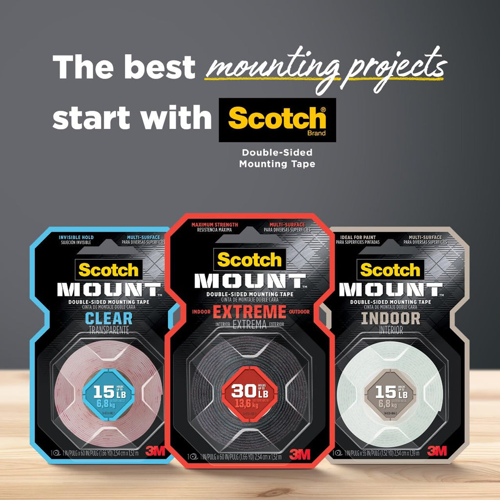 Scotch-Mount Clear Double-Sided Mounting Tape, Clear, 1 Roll