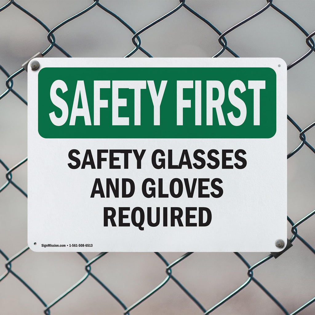 (2 Pack) Safety Glasses And Gloves Required OSHA Safety First Sign 14 Inch X 10 Inch Plastic Sign, Weather Resistant, UV Protected for Workplace, Business, and Construction Site, Made in the USA