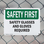 (2 Pack) Safety Glasses And Gloves Required OSHA Safety First Sign 14 Inch X 10 Inch Plastic Sign, Weather Resistant, UV Protected for Workplace, Business, and Construction Site, Made in the USA