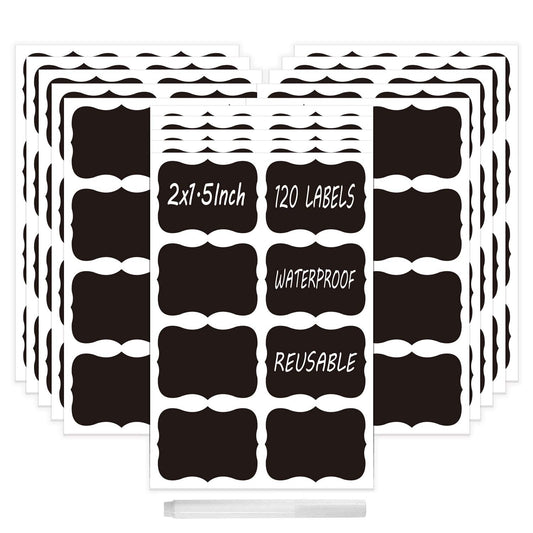 Reusable Waterproof Chalkboard Labels Blackboard Mason Jar Stickers Blackboard Stickers for The Kitchen, Pantry, Mason Jars, Wine Glasses (Black) Black