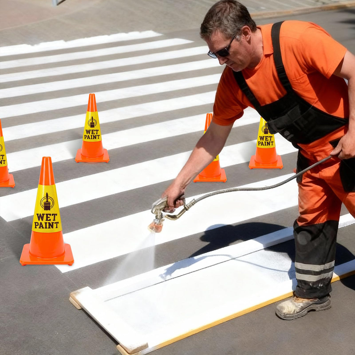 BreezeHug 12 Pcs Wet Paint Reflective Cone Message Stickers - Reserved Parking with Symbol Adhesive Vinyl Signs Stickers Labels, 360° Degree Visibility, 3 Side Printing for Traffic Safety Cones